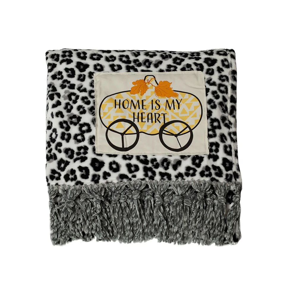 URBAN DEER Pumpkin Wagon Leopard velvet 50 x 60 throw with Fringe - - Blankets & Bedspreads - Image 2