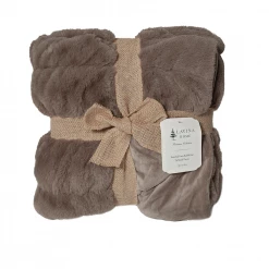 Lavina Home Mocha Rouched Faux Fur Reversible to Mink 50 x 60 Throw - RK-FURMNK-MOC - Blankets & Bedspreads