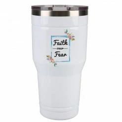 Lincoln Outfitters "Faith Over Fear" 30 oz. Religious Tumbler, White - 89-643-0204 - Tumblers