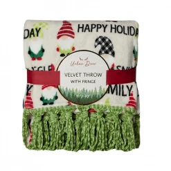 URBAN DEER Joyful Gnome velvet 50x 60 throw with Fringe - RK-VELFR-JOY - Blankets & Bedspreads