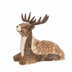 Various Brands Wood & Fur Sitting Reindeer - JK91472S - Décor
