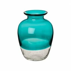 Glitzhome 9.06 Inch Two Tone Glass Vase Blue - 1511001461 - Vases
