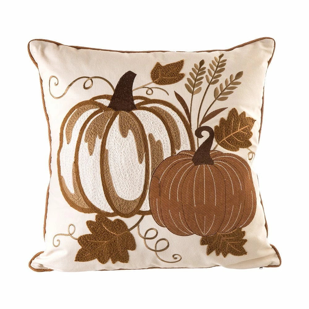 Glitzhome 18 Inch Cotton Embroidered Pumpkin Pillow Cover - 1203203312 - Throw Pillows & Slip Covers