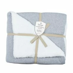 Sutton Heritage By Oliver Home Jersey Knit Reversible to Sherpa Throw Blanket - MAN-JRSH-GRY - Blankets & Bedspreads