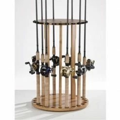 Organized Fishing 24 Capacity Oak Spinning Floor Rod Rack BPSP024 - Storage Furniture