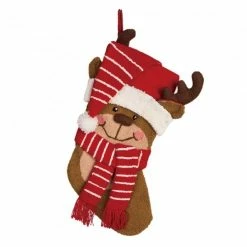 Glitzhome 3D Reindeer Hooked Stocking - 1113000116 - Christmas Stockings