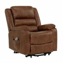 Lane Buxton Faux Leather Power Lift Recliner Chair, Cognac - 40029-15-05 - Living Room Furniture
