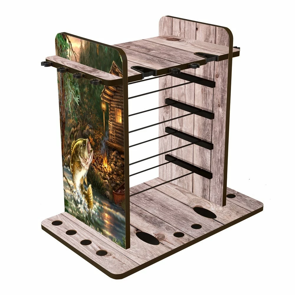Rush Creek Creations Bass 14 Fishing Rod Rack with Four Bait Bin Storage 383009 - Storage Furniture - Image 2