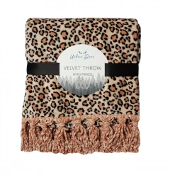 URBAN DEER Leopard velvet 50 x 60 throw with Fringe - RK-VELFR-JLEO - Blankets & Bedspreads