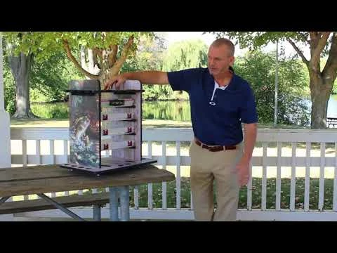 Rush Creek Creations Bass 14 Fishing Rod Rack with Four Bait Bin Storage 383009 - Storage Furniture