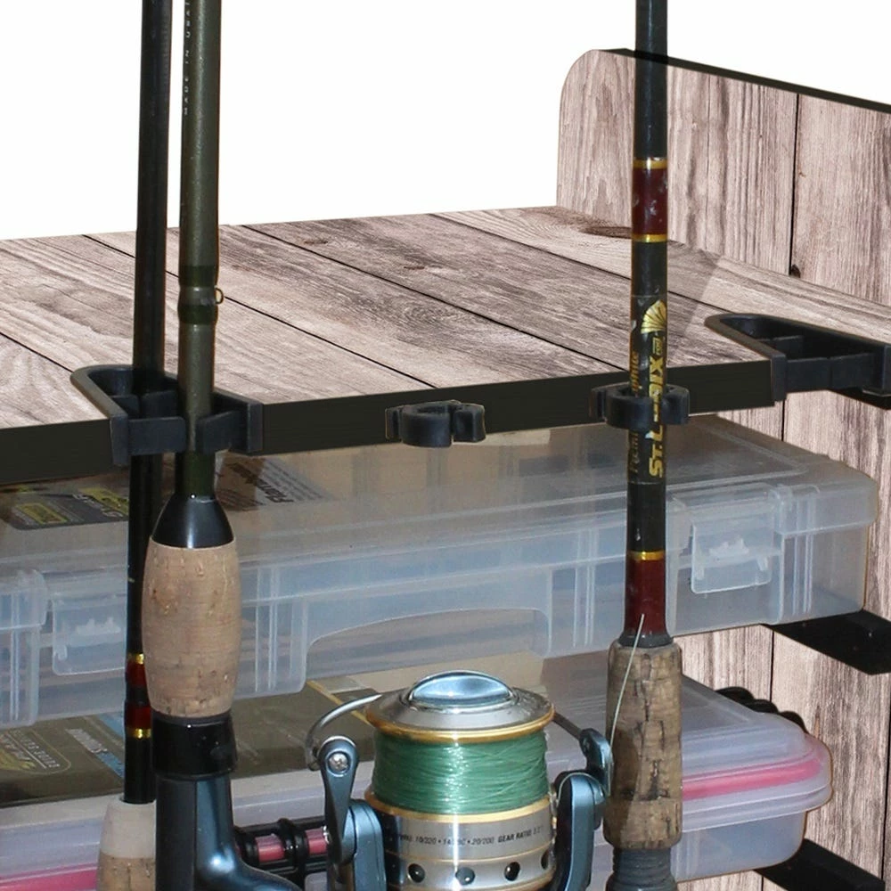 Rush Creek Creations Bass 14 Fishing Rod Rack with Four Bait Bin Storage 383009 - Storage Furniture - Image 4
