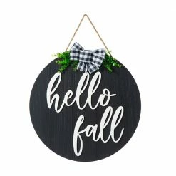Glitzhome 20" Black Hello Fall Greenery Hanger - JKC02306 - Porch Seasonal Decor