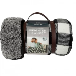 Pur Serenity 15 lb. Machine Washable Velvet Reversibe to Sherpa Black and White Buffalo Check 48 x 72 Weighted Blanket - RK-VELSH-15 - Blankets & Bedspreads