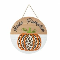Glitzhome 20" Leopard Hello Pumpkin Hanger - JKC02307 - Porch Seasonal Decor