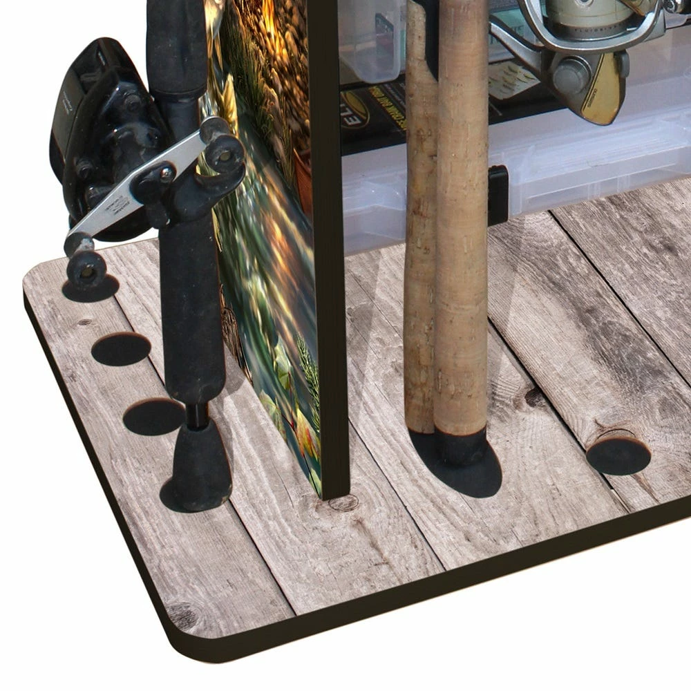 Rush Creek Creations Bass 14 Fishing Rod Rack with Four Bait Bin Storage 383009 - Storage Furniture - Image 5