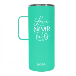 Kerusso Dual Wall Stainless Steel Love Never Fails Mug with Handle, 22 oz. - MUGS229 - Tumblers