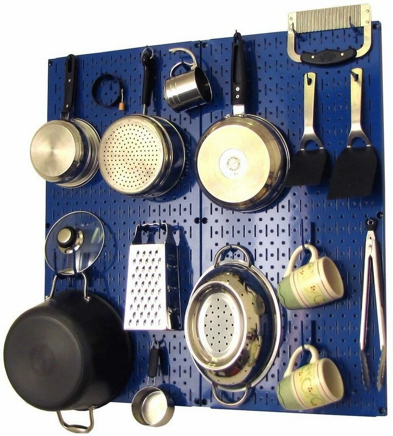 Wall Control Blue Panel Kitchen Pegboard Wall Organizer w/ Choice of Hook Color 30KTH200BU - Shelving