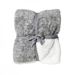 URBAN DEER Grey Printed Faux Rabbit fur Reversible to White Sherpa 50 x 60 Throw - RK-RABSH-PGRY - Blankets & Bedspreads