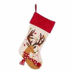 Glitzhome LED Reindeer Embroidered Linen Christmas Stocking - 1113203055 - Christmas Stockings