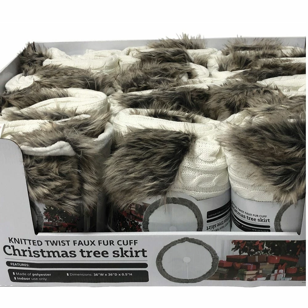 Four Seasons 36" Chunky Cable Knitted Twist Decorative Cream Colored Body, Faux Fur Welt Cuff Christmas Tree Skirt - 21XZ-111803TS - Christmas Decor - Image 4