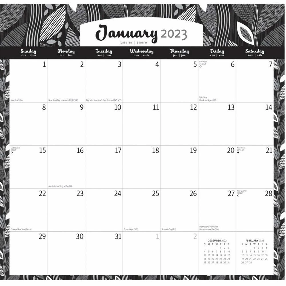 Brown Trout Ebony & Ivory 2023 Square Office 12x12 Sticker Calendar - Calendars