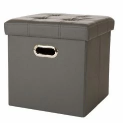 Glitzhome Gray Folding Storage Ottoman 1504004196 - Living Room Furniture