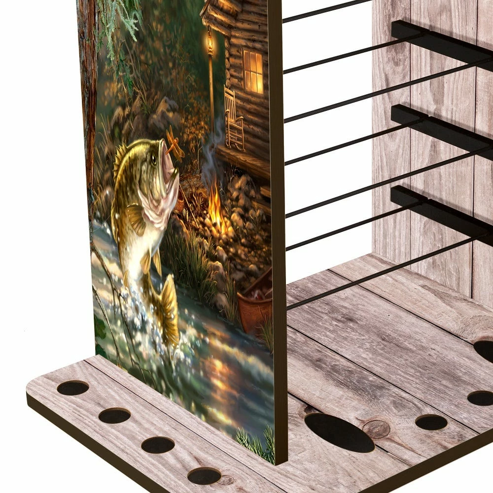 Rush Creek Creations Bass 14 Fishing Rod Rack with Four Bait Bin Storage 383009 - Storage Furniture - Image 8