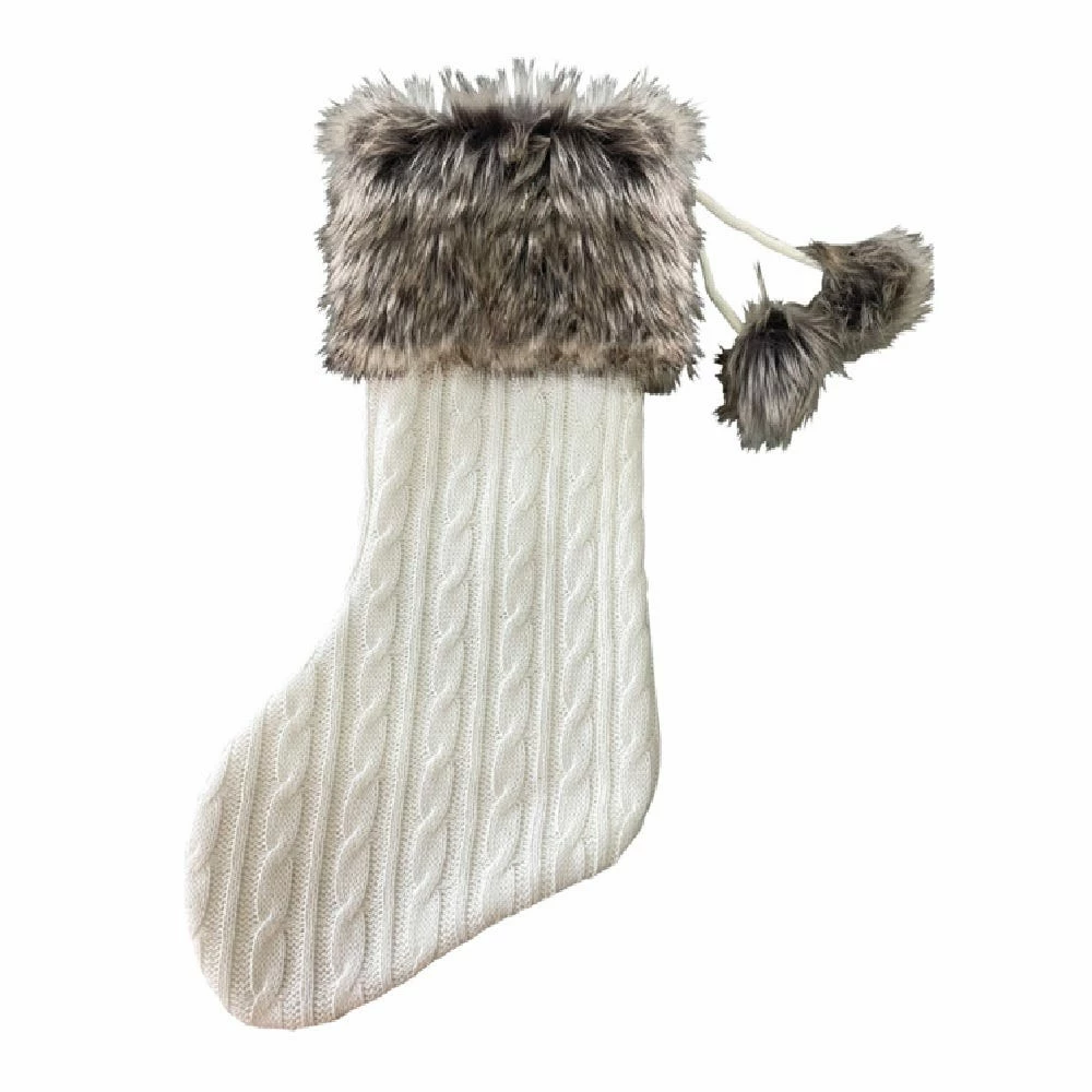 Four Seasons 20" Chunky Cable Knitted Twist Decorative Cream Colored Body Faux Fur Welt Cuff Christmas Stockings - 21XZ-111803S - Christmas Decor - Image 2