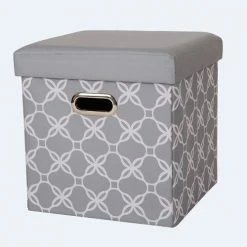 Glitzhome Gray Storage Ottoman 1504003768 - Living Room Furniture