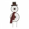 Glitzhome Metal Bike Wheel Snowman with Plaid Scarf Yard Stake or Wall Decor - 1103202625 - Yard Decor