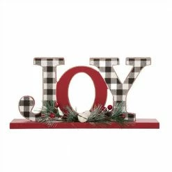 Glitzhome Christmas Wooden Plaid Joy Table Decor - 1114202576 - Table Top Decor