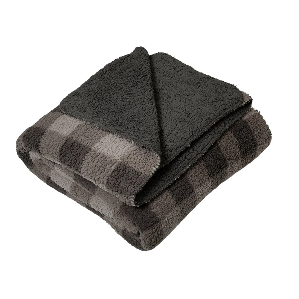 Lavina Home Grey Buffalo Check Printed Sherpa Reversible to Sherpa 90 x 90 Blanket - RK-SHERP-GBUF - Blankets & Bedspreads - Image 2