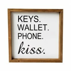 Backyard Expressions "Keys Wallet Phone Kiss" 12" x 12" Wooden Frame Sign - 910507 - Wall Decor