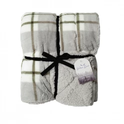 URBAN DEER Grey & White Plaid Printed Fur Reversible to White Sherpa 50 x 60 Throw - RK-FURSH-TPLD - Blankets & Bedspreads