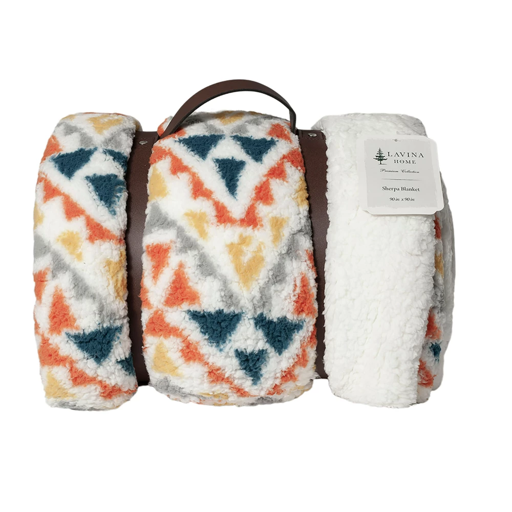 Lavina Home Aztec Printed Sherpa Reversible to Sherpa 90 x 90 Blanket - RK-SHERP-HAZT - Blankets & Bedspreads