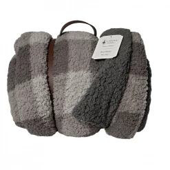 Lavina Home Grey Buffalo Check Printed Sherpa Reversible to Sherpa 90 x 90 Blanket - RK-SHERP-GBUF - Blankets & Bedspreads
