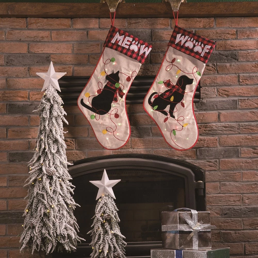 Glitzhome LED Dog Embroidered Linen Christmas Stocking - 1113203059 - Christmas Stockings - Image 6