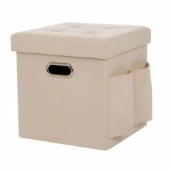 Glitzhome Cream Storage Ottoman 1504004261 - Living Room Furniture