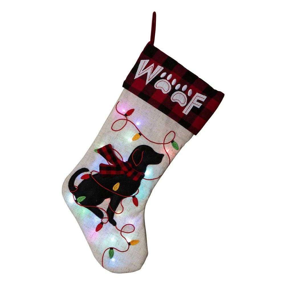 Glitzhome LED Dog Embroidered Linen Christmas Stocking - 1113203059 - Christmas Stockings - Image 5