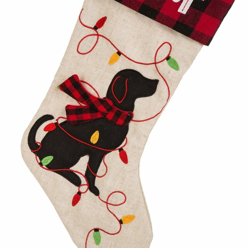 Glitzhome LED Dog Embroidered Linen Christmas Stocking - 1113203059 - Christmas Stockings - Image 3