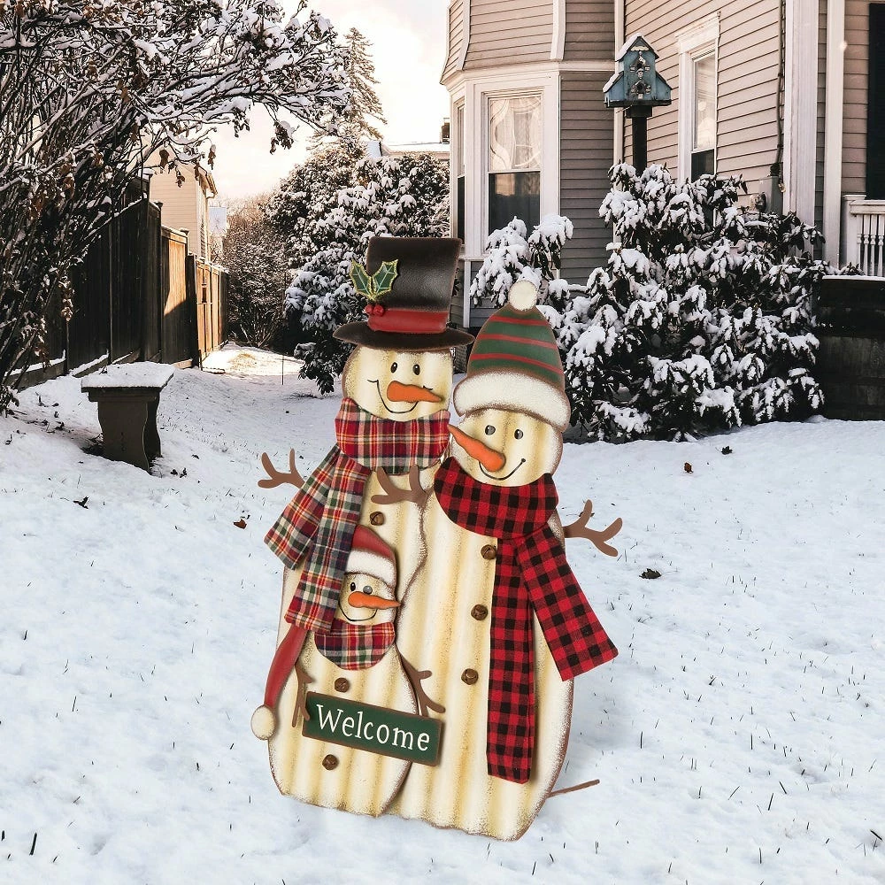 Glitzhome Metal Christmas Snowman Family Yard Stake - 1103202624 - Yard Decor - Image 5