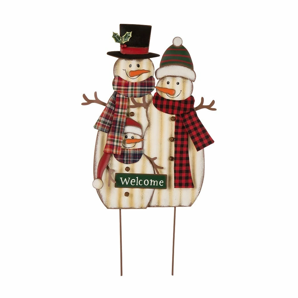Glitzhome Metal Christmas Snowman Family Yard Stake - 1103202624 - Yard Decor