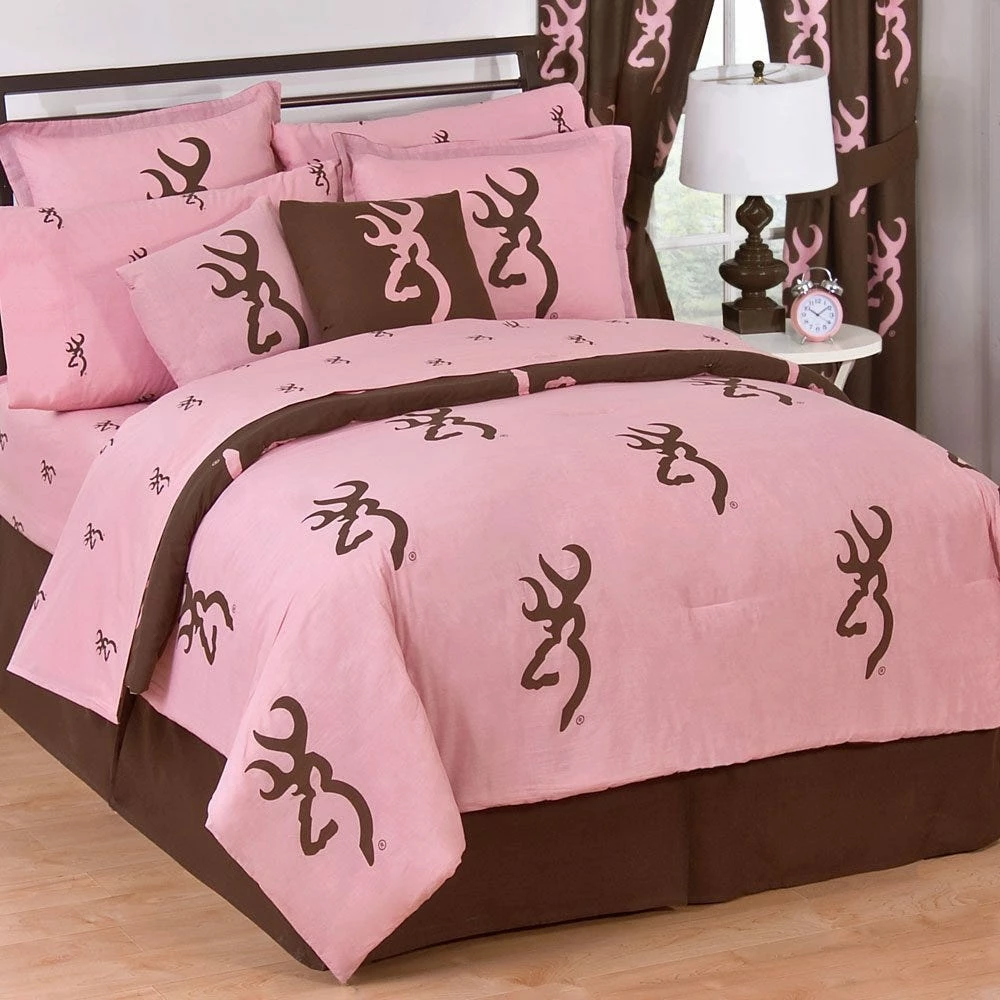 Kimlor Browning Buckmark Logo Pink Reversible Comforter Set - Bedding