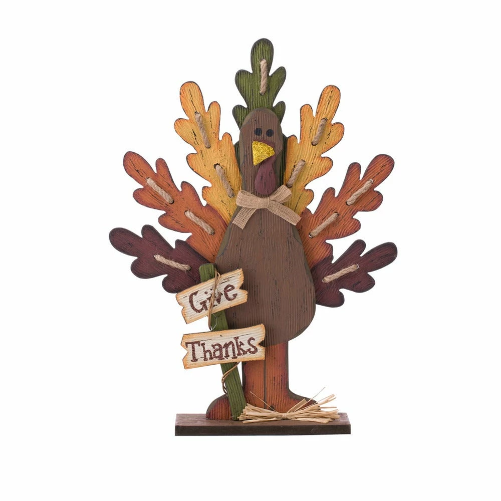 Glitzhome 18.11 Inch Burlap Wooden Turkey Table Décor - 1203004239 - Wall Decor