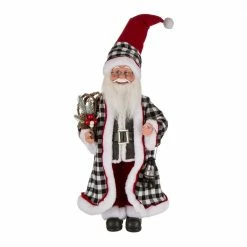 Glitzhome Black White Plaid Santa Figurine - 1122203319 - Table Top Decor