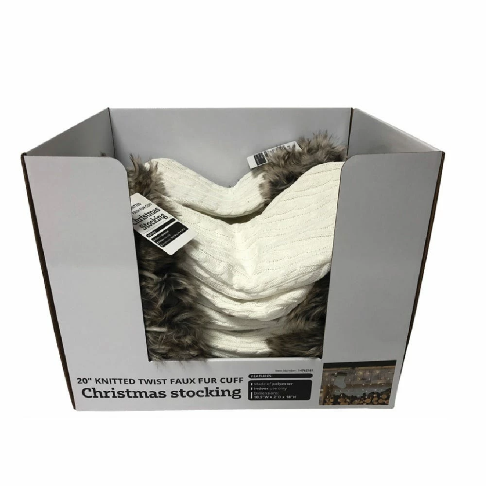 Four Seasons 20" Chunky Cable Knitted Twist Decorative Cream Colored Body Faux Fur Welt Cuff Christmas Stockings - 21XZ-111803S - Christmas Decor - Image 4