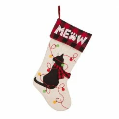 Glitzhome LED Cat Embroidered Linen Christmas Stocking - 1113203058 - Christmas Stockings