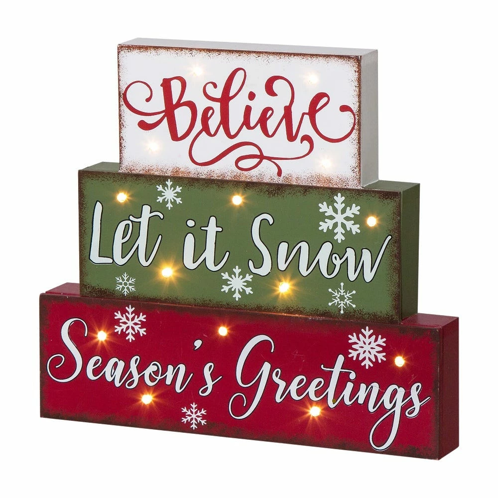 Glitzhome LED Lighted Wooden Metal Block Word Sign - 1114202976 - Table Top Decor
