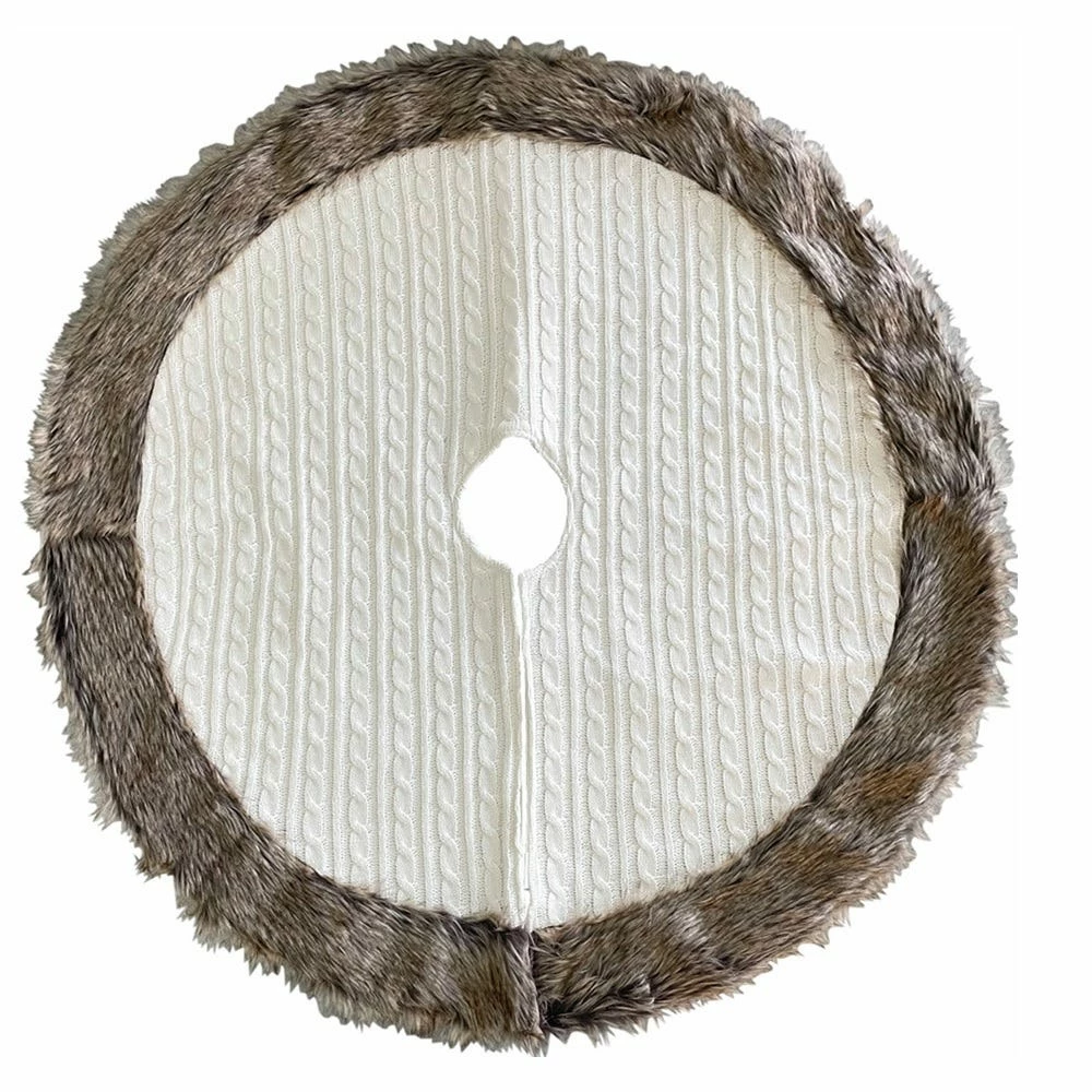 Four Seasons 36" Chunky Cable Knitted Twist Decorative Cream Colored Body, Faux Fur Welt Cuff Christmas Tree Skirt - 21XZ-111803TS - Christmas Decor