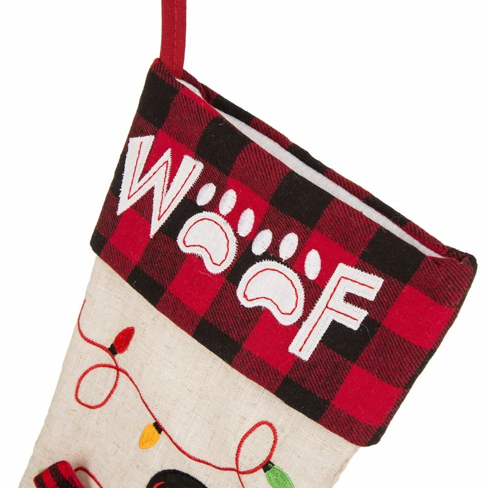 Glitzhome LED Dog Embroidered Linen Christmas Stocking - 1113203059 - Christmas Stockings - Image 2